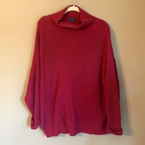 Chunky knit oversized mock neck sweater - magenta